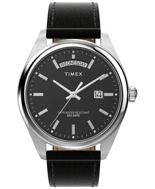 引き分けメックス メンズ 佩び物 ウォッチ なめし革 Timex Men\u0027s Analog Black Leather Strap Watch 41粍 Black 黒いこと