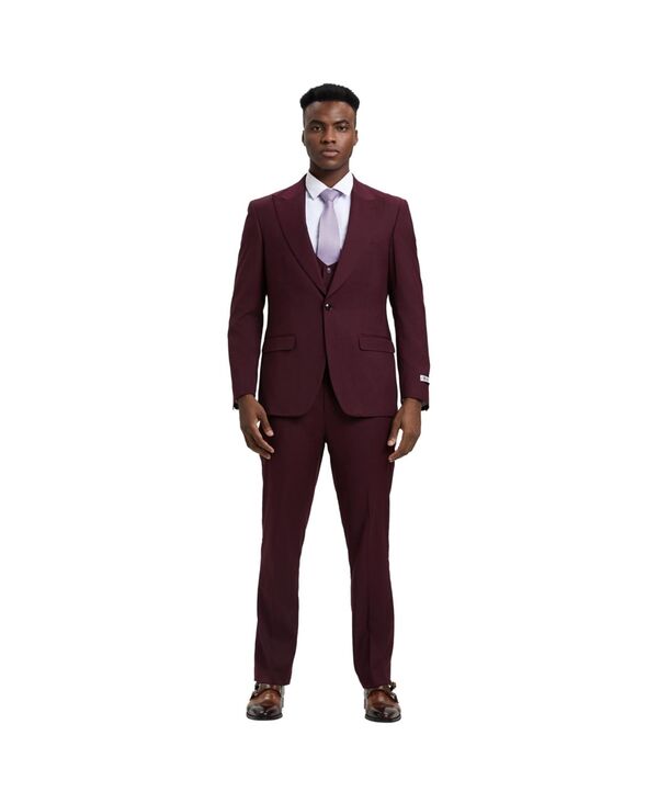 ステイシーアダムス メンズ アウター 上衣・上衣 ズボン下 より良い Men\u0027stacy Adams Hybrid-Fit 3pc Suit Set Jacket Vest and Pants Burgundy バーガンディ