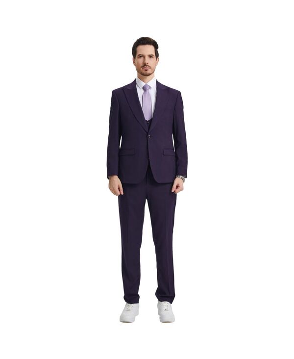 ステイシーアダムス メンズ アウター 上衣・上衣 ズボン下 より良い Men\u0027stacy Adams Hybrid-Fit 3pc Suit Set Jacket Vest and Pants Eggplant