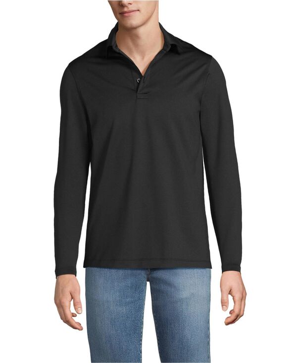 ランズ挙げ句のはて メンズ トップス スポーツシャツ Lands\u0027 End Men\u0027s Rapidry Long Sleeve Modern Fit Polo Black 黒いこと