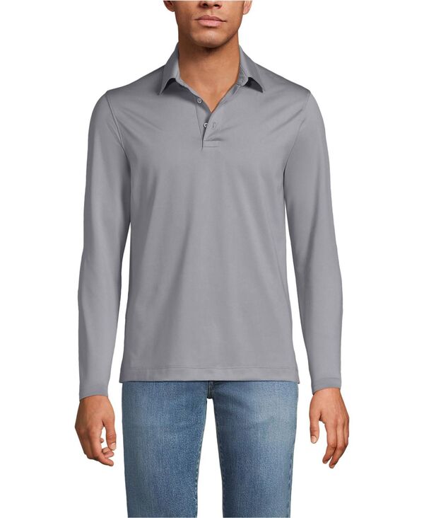 ランズ挙げ句のはて メンズ トップス スポーツシャツ Lands\u0027 End Men\u0027s Rapidry Long Sleeve Modern Fit Polo Harbor gray 薄墨色