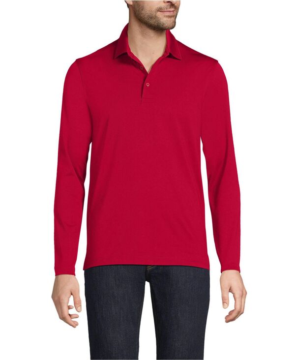 ランズ挙げ句のはて メンズ トップス スポーツシャツ Lands\u0027 End Men\u0027s Rapidry Long Sleeve Modern Fit Polo Rich red 赤いこと