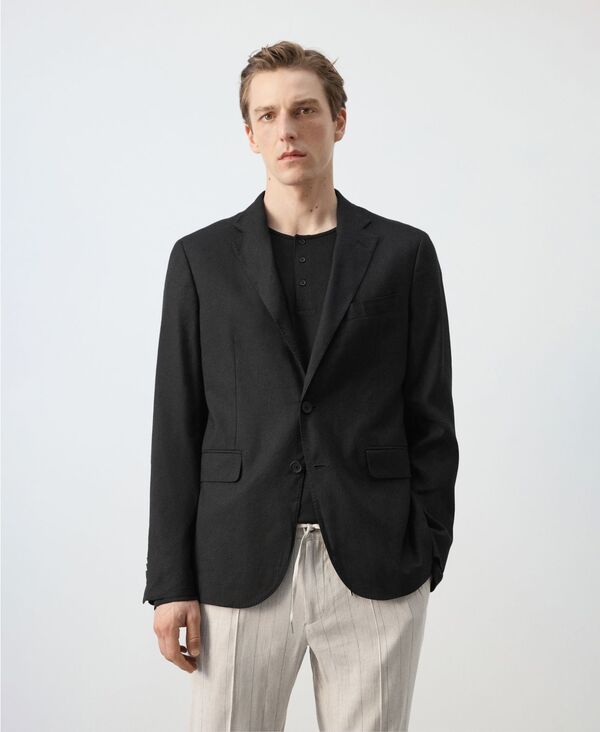 マンゴ メンズ アウター 上衣・上衣 リネン MANGO Men\u0027slim-Fit Linen-Blend Suit Jacket Black 黒いこと