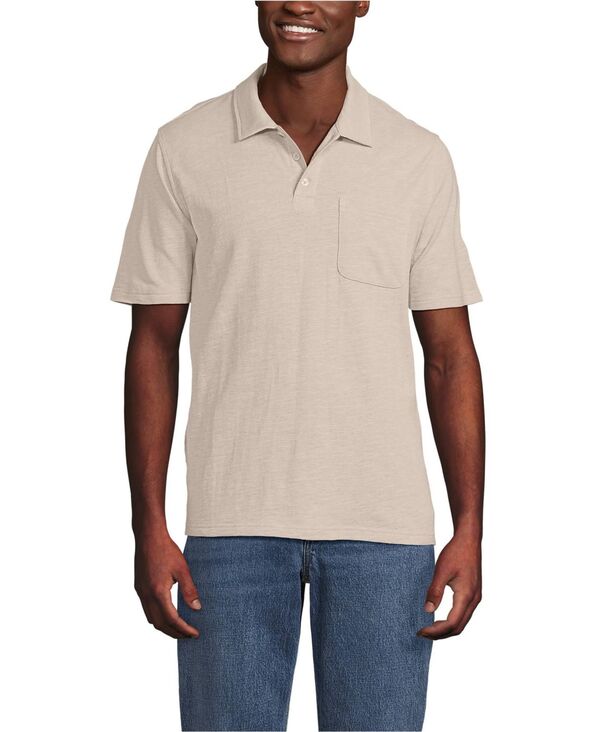 ランズエンド メンズ トップス ポロシャツ コットン リネン Lands' End Men'short Sleeve Cotton Linen Polo Khaki sand heather ヘザー|ReVida 店