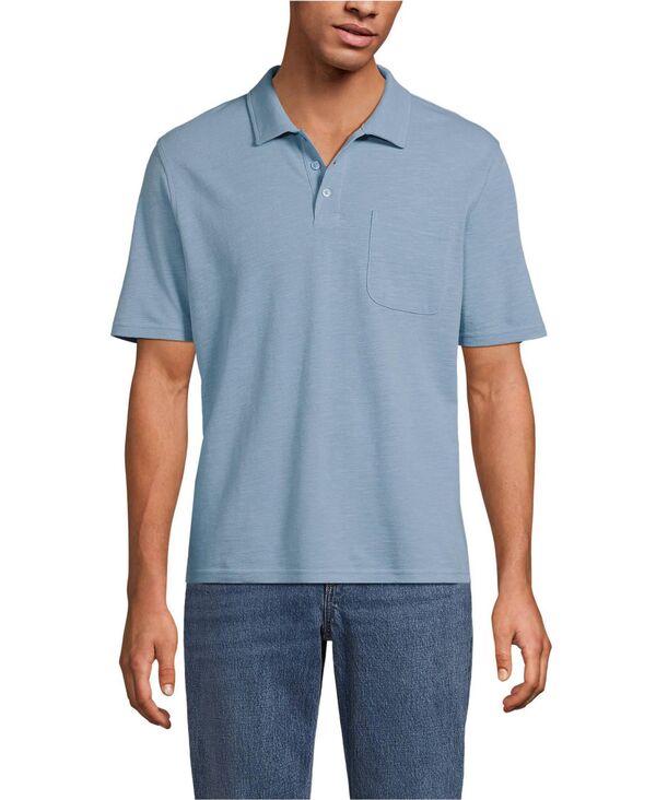ランズエンド メンズ トップス ポロシャツ コットン リネン Lands' End Men'short Sleeve Cotton Linen Poloasis blue ブルー|ReVida 店