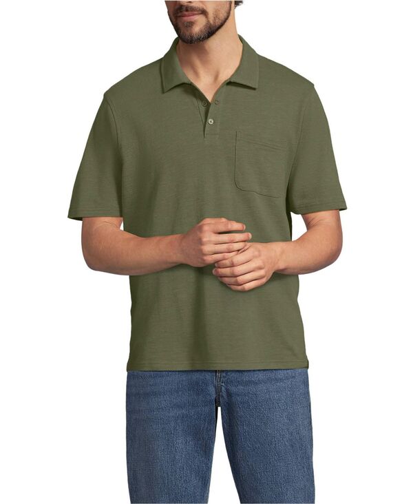 ランズエンド メンズ トップス ポロシャツ コットン リネン Lands' End Men'short Sleeve Cotton Linen Polo River stone green グリーン｜ReVida 店