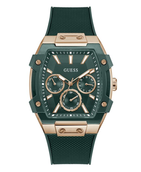 ゲス メンズ 佩び物 ウォッチ GUESS Men\u0027s Rose Gold-Tone Green Silicone Multi-Function Watch 44粍 Green 緑であること