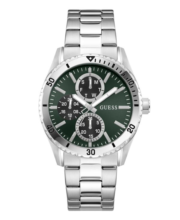 ゲス メンズ 付属物 ウオッチ GUESS Men\u0027silver-Tone Multi-Function Watch 43粍 Silver しろがね色
