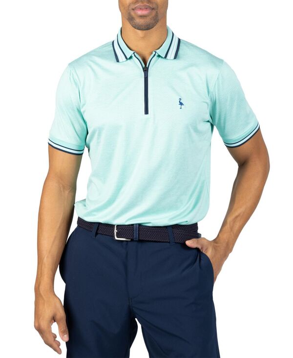 テーラーバード メンズ トップス ポロシャツ ハーフジップ メッシュ Tailorbyrd Men's Quarter Zip Mesh Performance Polo with Stripe Tipping Spearmint ストライプ|ReVida 店