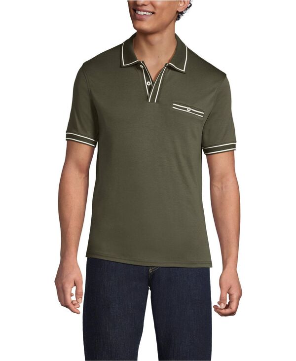 ランズ挙げ句の果て メンズ トップス スポーツシャツ Lands\u0027 End Men\u0027short Sleeve Tipped Welt Pocket Performance Supima Polo Forest moss フォレスト