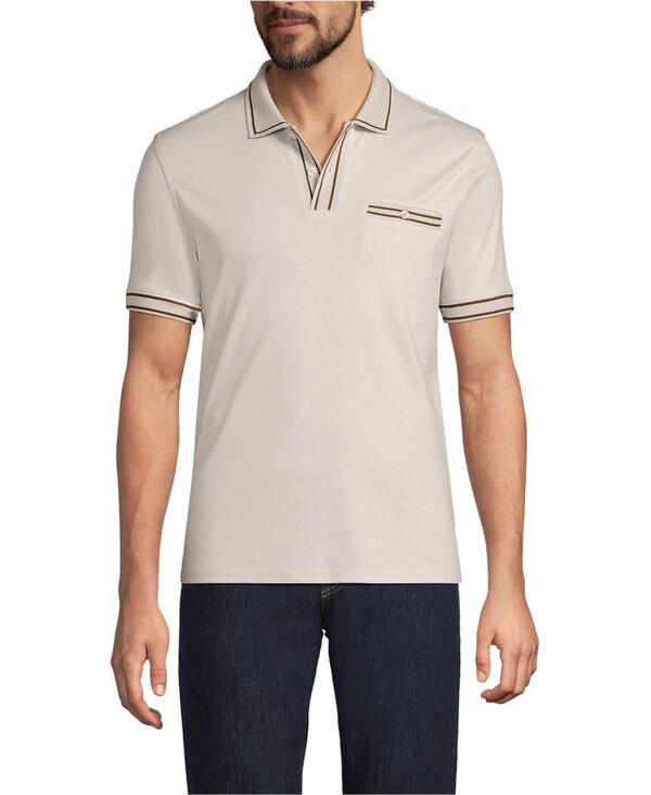 ランズ挙げ句の果て メンズ トップス スポーツシャツ Lands\u0027 End Men\u0027short Sleeve Tipped Welt Pocket Performance Supima Polo Ivory latte 象牙色