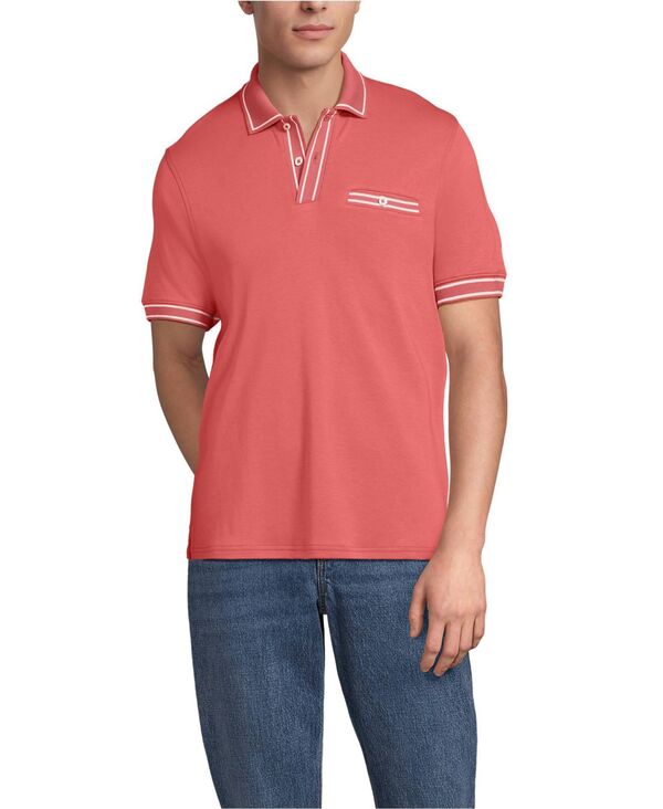 ランズ挙げ句の果て メンズ トップス スポーツシャツ Lands\u0027 End Men\u0027short Sleeve Tipped Welt Pocket Performance Supima Polo Nautical red 赤いこと