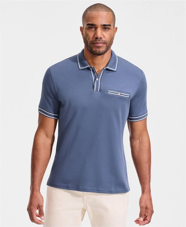 ランズ挙げ句の果て メンズ トップス スポーツシャツ Lands\u0027 End Men\u0027short Sleeve Tipped Welt Pocket Performance Supima Polo Nightfall blue 青色