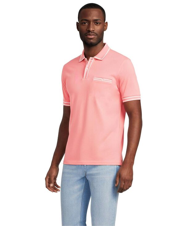 ランズ挙げ句の果て メンズ トップス スポーツシャツ Lands\u0027 End Men\u0027short Sleeve Tipped Welt Pocket Performance Supima Polo Sunset coral pink サクラ色