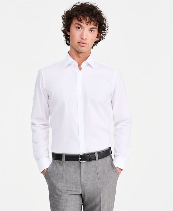 ヒューゴボス メンズ トップス プルオーバー 刷り上げる Hugo Boss Men\u0027s Valerio Long Sleeve Button-Front Geo Print Shirt White 白いこと