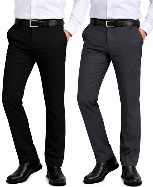 ギャラクシーバイハルビック メンズ ボトムス 心地よいズボン下 Galaxy By Harvic Men\u0027slim-Fit Woven Stretch Pants 2-Pack Black/Dark Gray 黒いこと