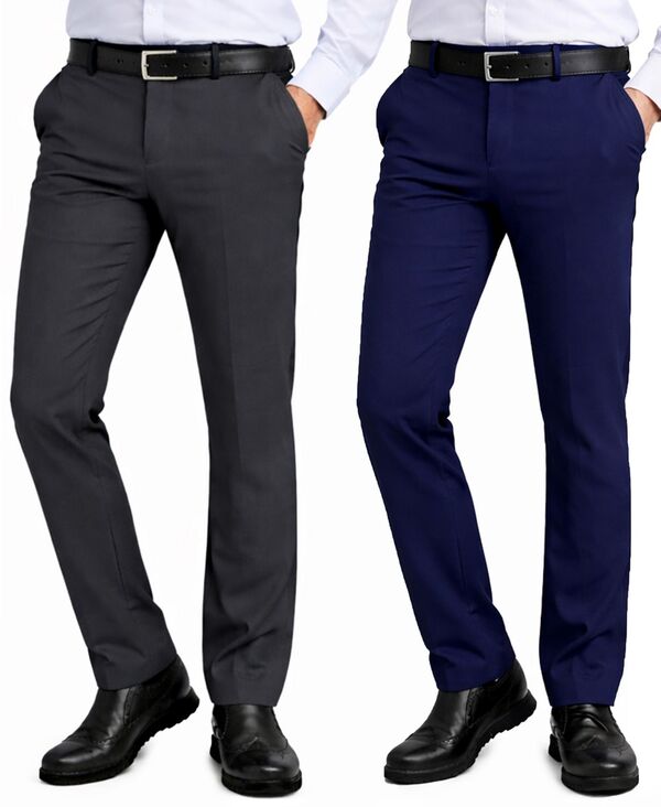 ギャラクシーバイハルビック メンズ ボトムス 心地よいズボン下 Galaxy By Harvic Men\u0027slim-Fit Woven Stretch Pants 2-Pack Dark Gray/Navy 薄墨色