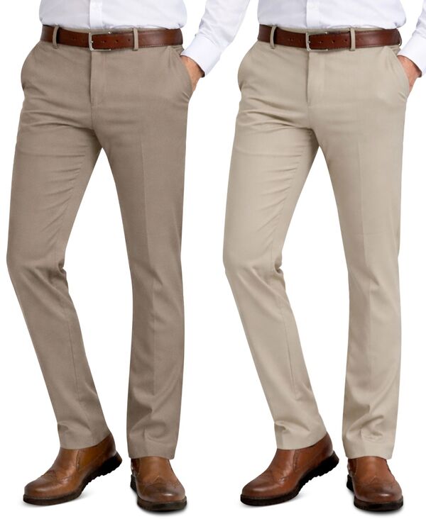 ギャラクシーバイハルビック メンズ ボトムス 心地よいズボン下 Galaxy By Harvic Men\u0027slim-Fit Woven Stretch Pants 2-Pack Light Brown/Khaki カーキ
