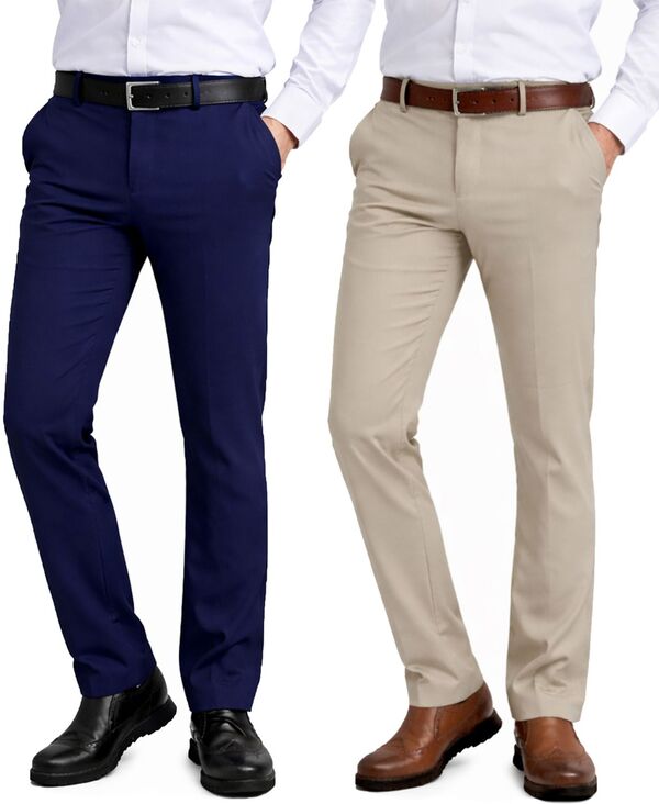 ギャラクシーバイハルビック メンズ ボトムス 心地よいズボン下 Galaxy By Harvic Men\u0027slim-Fit Woven Stretch Pants 2-Pack Navy/Khaki 米国海軍