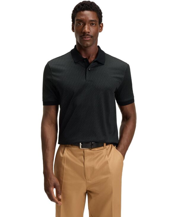 ヒューゴボス メンズ トップス スポーツシャツ 綿織物 Hugo Boss Men\u0027s Mercerized-Cotton Monogram Polo Shirt Black 黒いこと