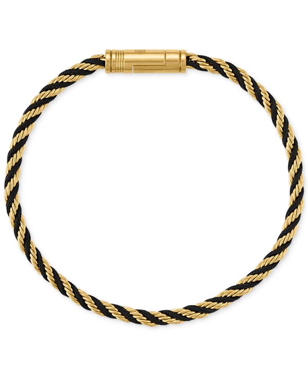 エスクァイア メンズ 佩び物 ブレスレット・バングル・アンクレット プルオーバー Esquire Men\u0027s Jewelry Black Cord Intertwined Rope Link Bracelet-Tone Ion-Plated Stainlessteel Black/Gold 黒いこと