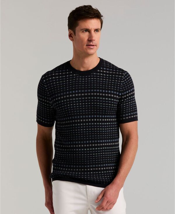 ペリーエリス メンズ アウター 編み物・ティーシャツ 刷り上げる 半袖 Perry Ellis Men\u0027s Jacquard Multicolor Short-Sleeve Geometric Print Sweater Dark Sapphire サファイア