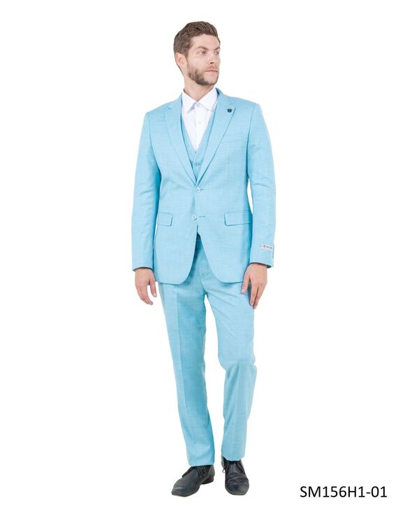 ステイシーアダムス メンズ アウター 上衣・上衣 ズボン下 より良い Stacy Adams Men\u0027solid Textured 3-Piece Jacket With Solid Vest And Pantsuit Notch Lapel Aqua アクア