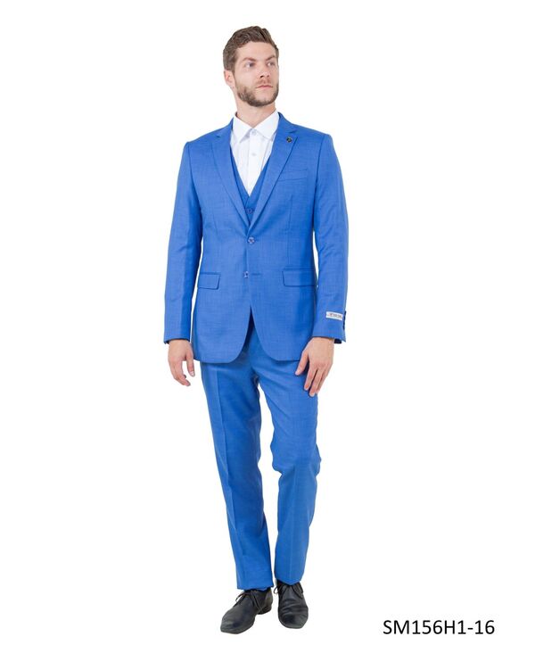 ステイシーアダムス メンズ アウター 上衣・上衣 ズボン下 より良い Stacy Adams Men\u0027solid Textured 3-Piece Jacket With Solid Vest And Pantsuit Notch Lapel Blue 青色