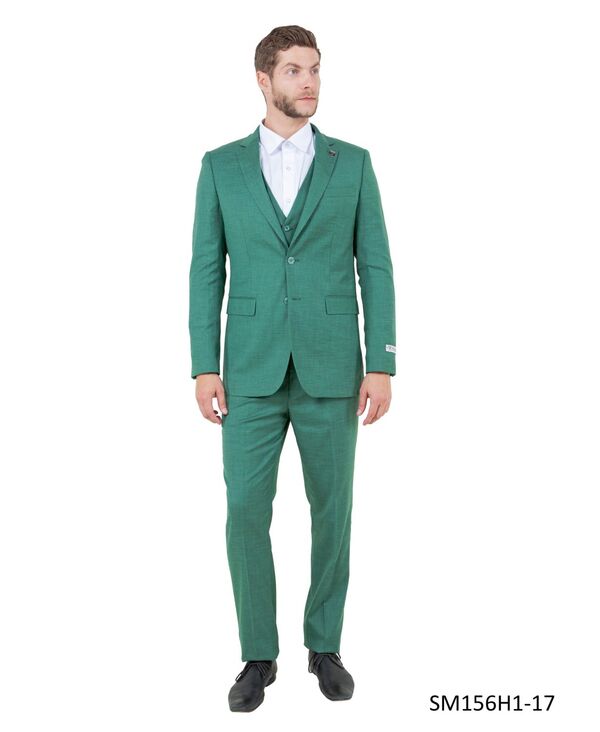 ステイシーアダムス メンズ アウター 上衣・上衣 ズボン下 より良い Stacy Adams Men\u0027solid Textured 3-Piece Jacket With Solid Vest And Pantsuit Notch Lapel Green 緑であること