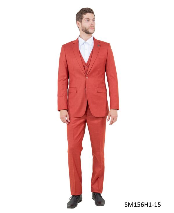 ステイシーアダムス メンズ アウター 上衣・上衣 ズボン下 より良い Stacy Adams Men\u0027solid Textured 3-Piece Jacket With Solid Vest And Pantsuit Notch Lapel Rust 挙げ句の果て