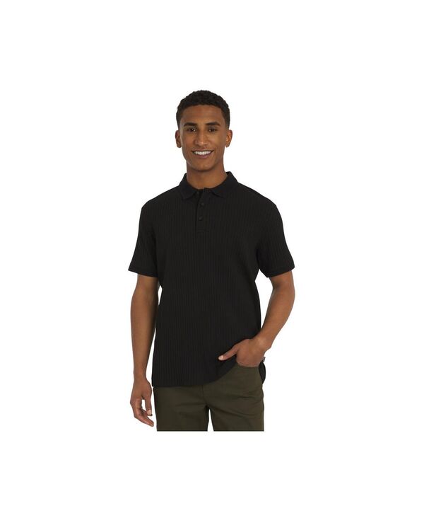 ダナ キャラン ニューヨーク州 メンズ トップス スポーツシャツ リブニット 綿織物 編み物 DKNY Men\u0027s Perry Cotton Rib Knit Polo Black 黒いこと
