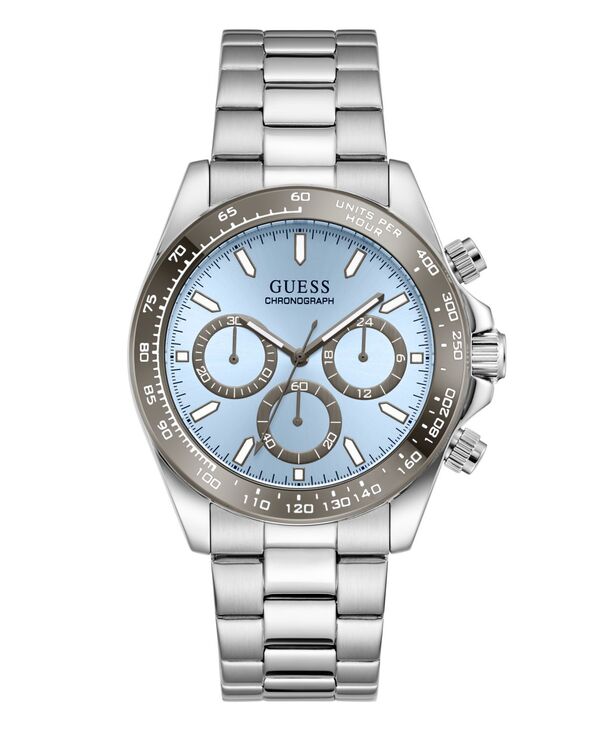 ゲス メンズ 添え物 ウオッチ GUESS Men\u0027silver-Tone Chronograph Watch 42粍 Silver しろがね色