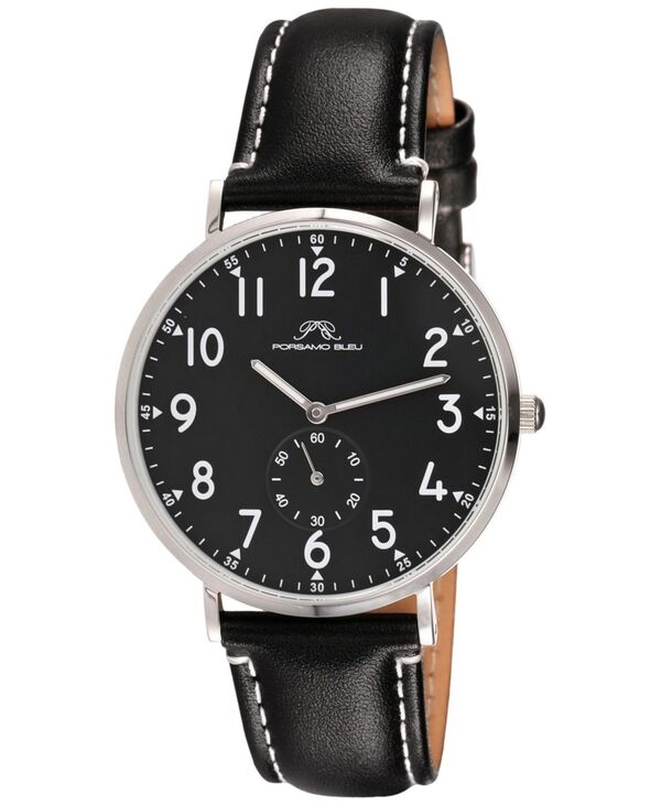 ポルサモンブリュー メンズ 添え物 ウオッチ なめし革 Porsamo Bleu Men\u0027s Rowan Genuine Leather Band Watch 1471FROL Silver tone and black 黒いこと