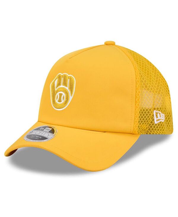 ニュー内鰓 メンズ 付属物 鳥打ち帽 New Era Men\u0027s Gold Milwaukee Brewers 2026 Batting Practice Apex 9FORTY Adjustable Trucker Hat Gold ゴールド