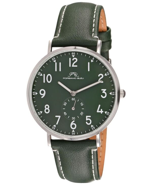 ポルサモンブリュー メンズ 添え物 ウオッチ なめし革 Porsamo Bleu Men\u0027s Rowan Genuine Leather Band Watch 1471EROL Silver tone and green 緑であること