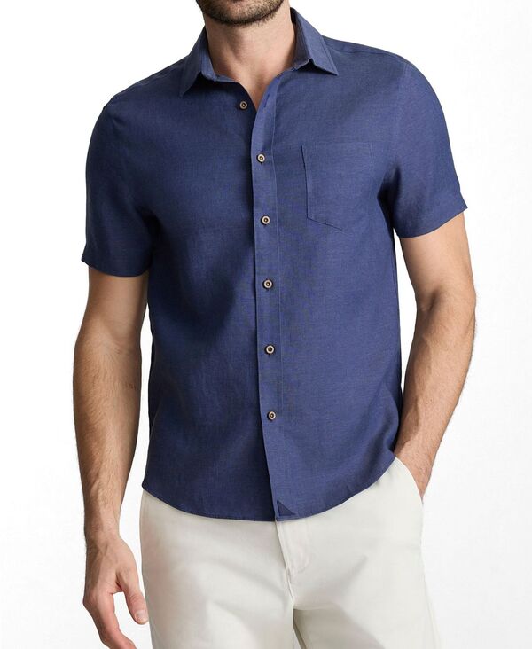 アンタックイット メンズ トップス プルオーバー レギュラー填まる リネン UNTUCKit Men\u0027s Regular Fit Wrinkle Resistant Linen Cameron Button Up Shirt Navy 米国海軍