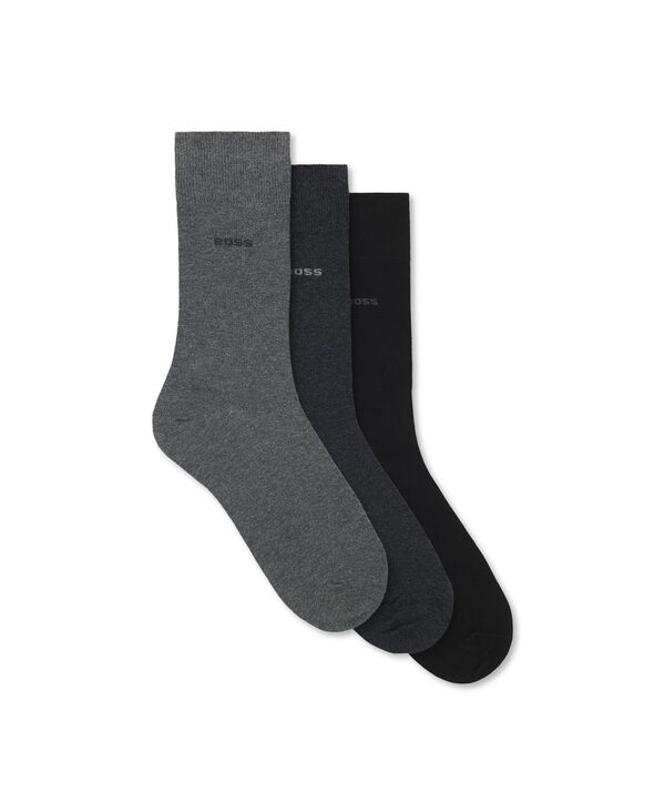 ヒューゴボス メンズ アンダー御召しもの ソックス 綿織物 Hugo Boss Men\u0027s Combed Cotton-Blend Socks 3-Pack Gray/Black 黒いこと