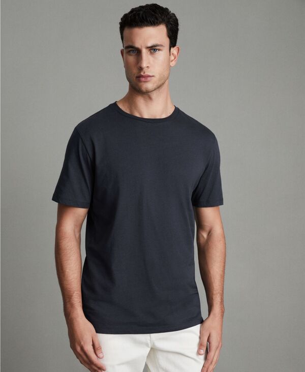 レイス メンズ トップス ティーシャツ 綿織物 REISS Men\u0027s Bless Cotton-Blend Tailored-Fit-Shirt Airforce Blue 青碧