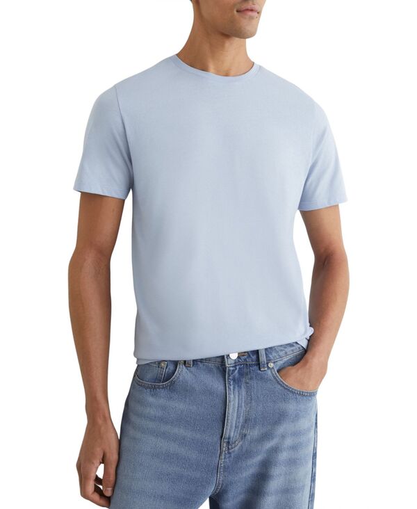 レイス メンズ トップス ティーシャツ 綿織物 REISS Men\u0027s Bless Cotton-Blend Tailored-Fit-Shirt Soft Blue 青碧