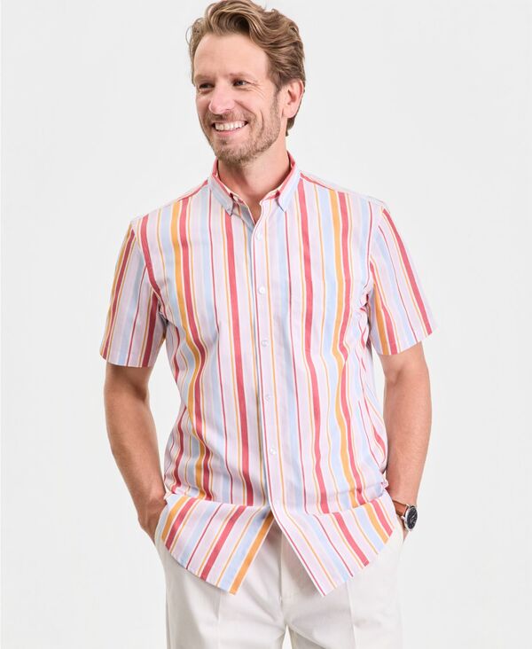 野球クラブお座敷 メンズ トップス プルオーバー 半袖 Club Roomen\u0027short-Sleeve Poplin Shirt Agro Stripe Yd - Bright White 白いこと