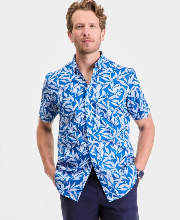 野球クラブお座敷 メンズ トップス プルオーバー 半袖 Club Roomen\u0027short-Sleeve Poplin Shirt Foliage Floral Print - Intense Cobalt 青緑色