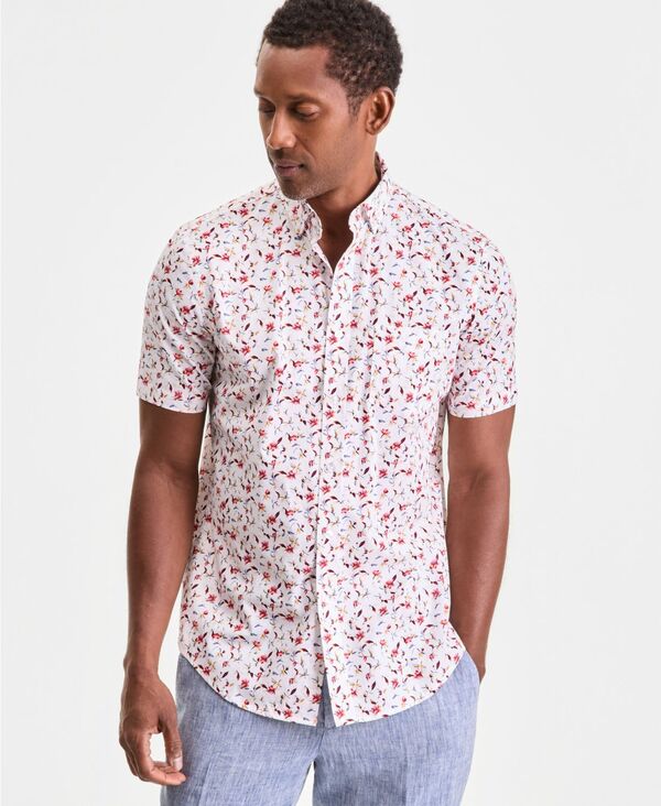 野球クラブお座敷 メンズ トップス プルオーバー 半袖 Club Roomen\u0027short-Sleeve Poplin Shirt Nolan Ditsy Floral Print - Bright White 白いこと
