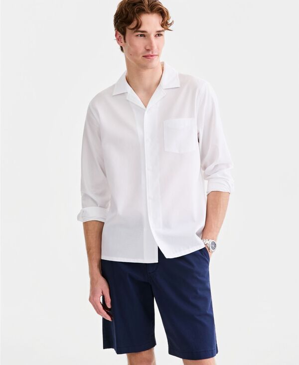 野球クラブお座敷 メンズ トップス プルオーバー 綿織物 長袖 Club Roomen\u0027s Cotton Long-Sleeve Camp-Collar Shirt Bright White 白いこと