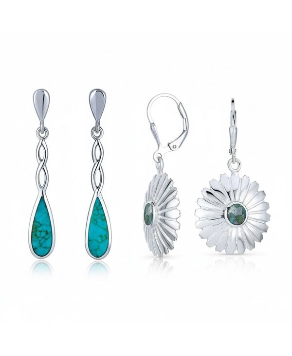 ブリング レディース アクセサリー ピアス・イヤリング Bling Jewelry Set of 2 Southwestern Turquoise Concho Flower and Infinity Teardrop Danglearringsterling Blue set ブルー｜ReVida 店