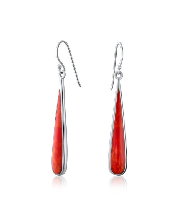 ブリング レディース アクセサリー ピアス・イヤリング Bling Jewelry Simple Inlay Long Flateardrop Stone Dangle Drop Earrings .925 Sterling Red coral レッド|ReVida 店