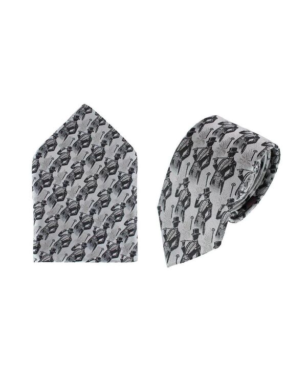 トラファルガー メンズ 付属品 タイ トール 地絹 Trafalgar Big \u0026 Tall Ambrose Dapper Night Silk Novelty Silk Necktie and Pocket Square Silver and black 黒いこと