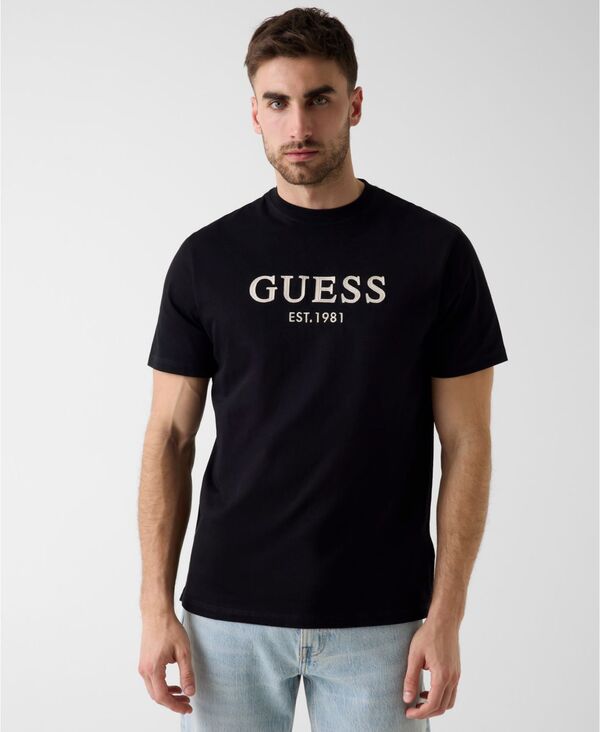 ゲス メンズ トップス ティーシャツ 半袖 刺しゅう ロゴタイプ GUESS Men\u0027short-Sleeve Guelogo Embroidered T-Shirt Jet black 黒いこと