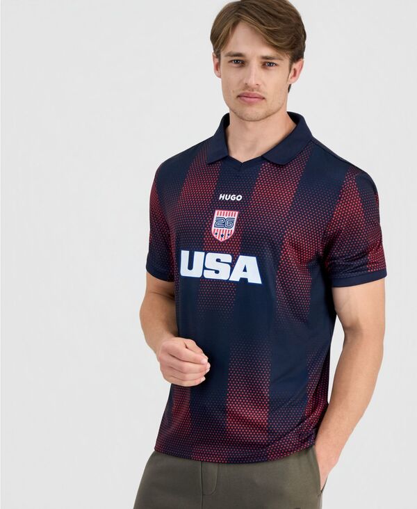 ヒューゴボス メンズ トップス プルオーバー プルオーバー Hugo Boss HUGO by Men\u0027s Relaxed-Fit Football Polo Jersey Shirt Dark Blue 青碧
