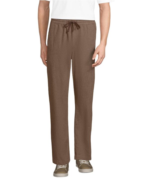 ランズ挙げ句の果て メンズ ボトムス 心地よいズボン下 リネン Lands\u0027 End Men\u0027s Linen Blend Pull On Deck Pant Dark walnut/taupe houndstooth トープ
