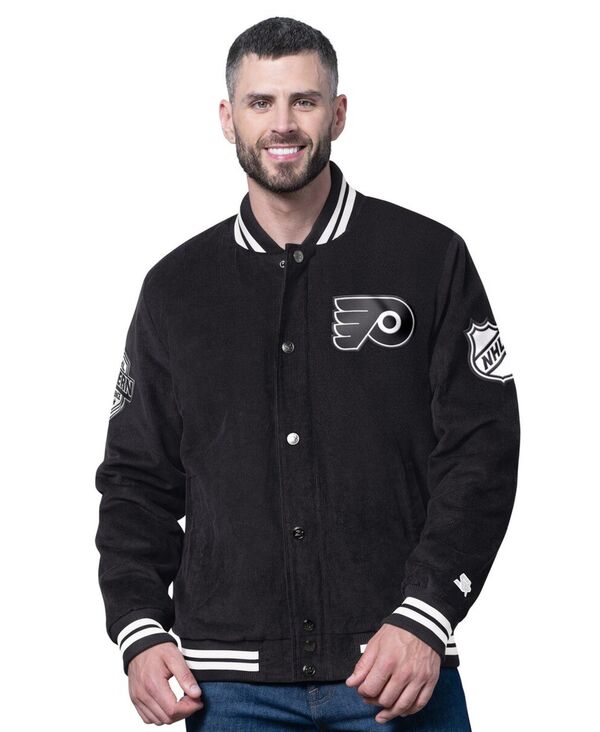 クランク メンズ アウター 上衣・上衣 コール天 Starter Men\u0027s Black Philadelphia Flyers Blackout Corduroy Full-Snap Varsity Jacket Black White 白いこと